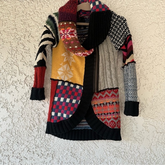 Desigual Sweater Womens  L Chunky Patchwork Zip Asymmetrical - Picture 2 of 6